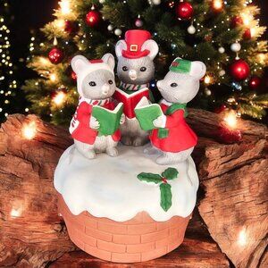 Vintage Lefton‎ Christmas Music Box Mice Carolers Friskey Friends 1984